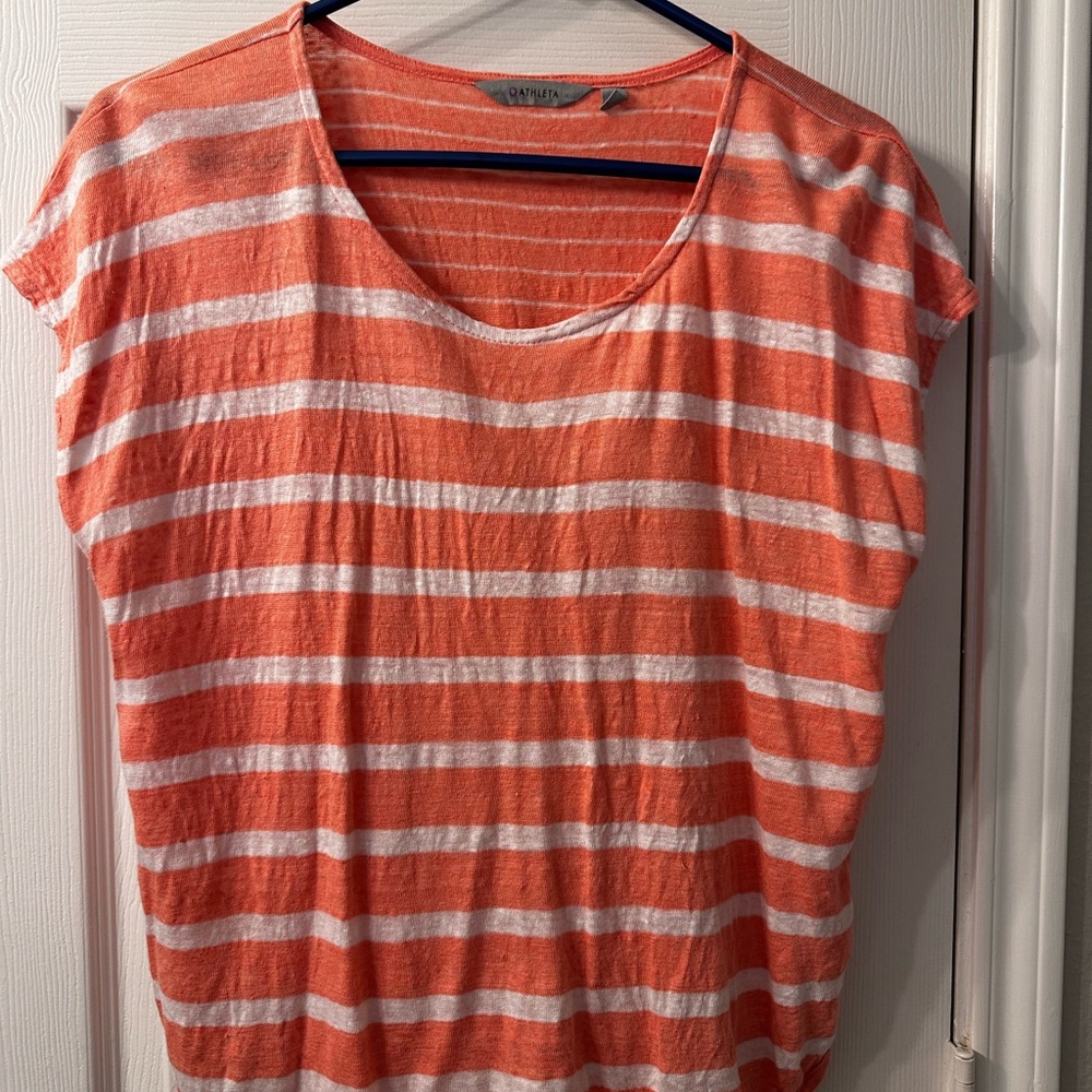 Striped coral and White Women's Top